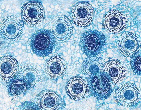 Pinto and Buffalo Flowers Blue Black Ornate Wood Framed Art Print with Double Matting by Day, Kellie