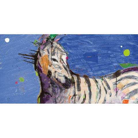 Zebra Blue Black Modern Wood Framed Art Print with Double Matting by Day, Kellie