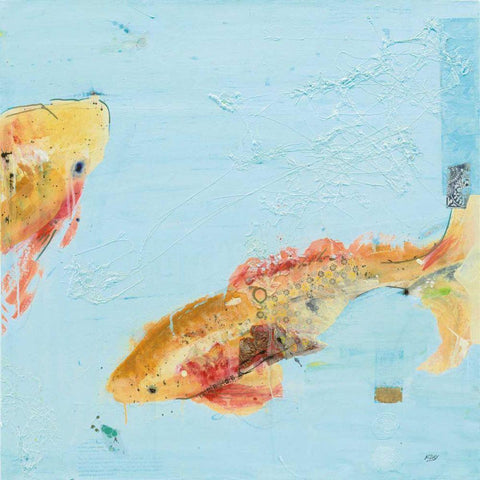 Fish in the Sea II Aqua White Modern Wood Framed Art Print with Double Matting by Day, Kellie