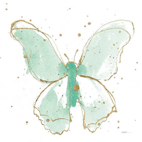 Gilded Butterflies II Mint Black Ornate Wood Framed Art Print with Double Matting by Novak, Shirley