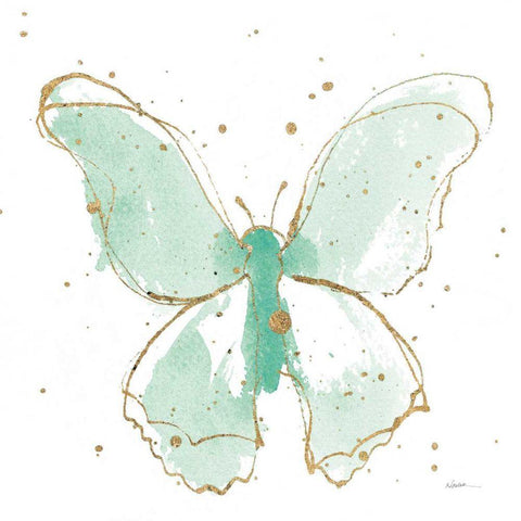 Gilded Butterflies II Mint Black Modern Wood Framed Art Print by Novak, Shirley