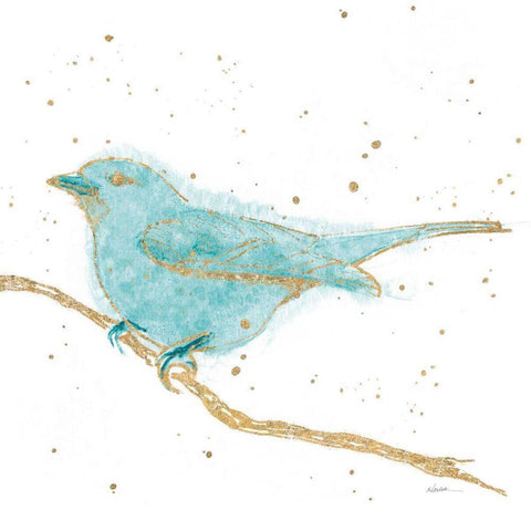 Gilded Bird I Teal Black Modern Wood Framed Art Print with Double Matting by Novak, Shirley
