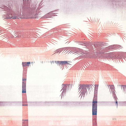 Beachscape Palms III Pink Purple Black Modern Wood Framed Art Print with Double Matting by Mullan, Michael