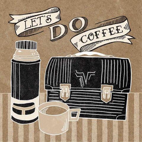 Lets Do Coffee Taupe Black Modern Wood Framed Art Print with Double Matting by Urban, Mary