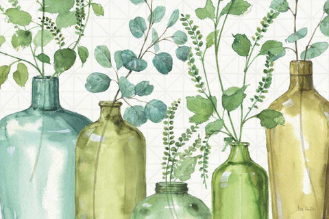 Mixed Greens L White Modern Wood Framed Art Print with Double Matting by Audit, Lisa