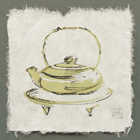 Green Teapot Black Ornate Wood Framed Art Print with Double Matting by Paschke, Chris