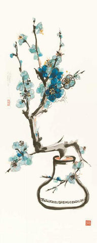 Blue Blossom Black Ornate Wood Framed Art Print with Double Matting by Paschke, Chris