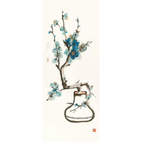 Blue Blossom Gold Ornate Wood Framed Art Print with Double Matting by Paschke, Chris