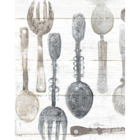 Spoons and Forks II Neutral Gold Ornate Wood Framed Art Print with Double Matting by Hristova, Albena