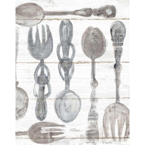 Spoons and Forks III Neutral White Modern Wood Framed Art Print by Hristova, Albena