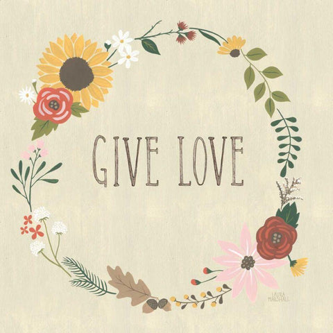 Autumn Garden Give Love Black Ornate Wood Framed Art Print with Double Matting by Marshall, Laura