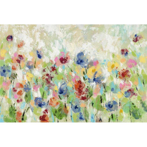 Springtime Meadow Flowers Gold Ornate Wood Framed Art Print with Double Matting by Vassileva, Silvia