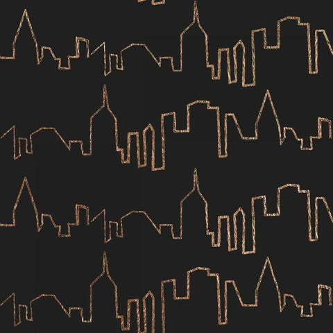NY Chic Skyline gold on black Black Ornate Wood Framed Art Print with Double Matting by Fabiano, Marco