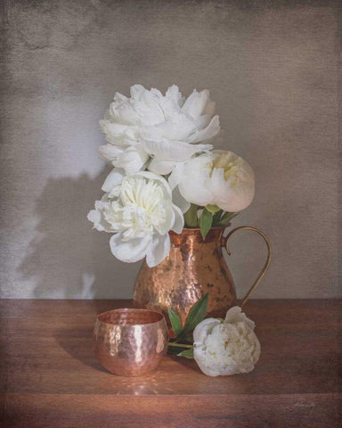 Vintage Peony Dreams Shadows White Modern Wood Framed Art Print with Double Matting by Bradley, Felicity