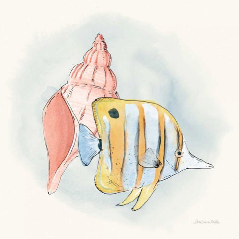 Sea Life I White Modern Wood Framed Art Print with Double Matting by Miller, Sara Zieve