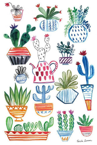 Funky Cacti I White Modern Wood Framed Art Print with Double Matting by Zaman, Farida