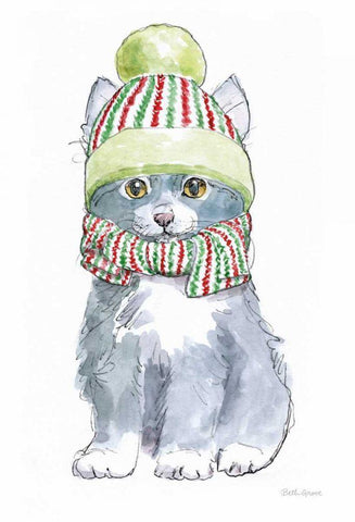 Christmas Kitties II White Modern Wood Framed Art Print with Double Matting by Grove, Beth