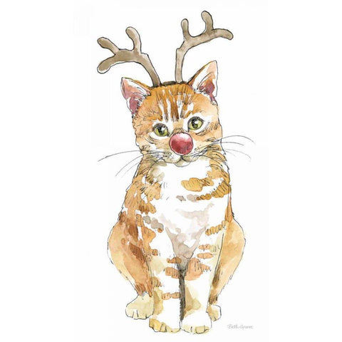 Christmas Kitties III Gold Ornate Wood Framed Art Print with Double Matting by Grove, Beth