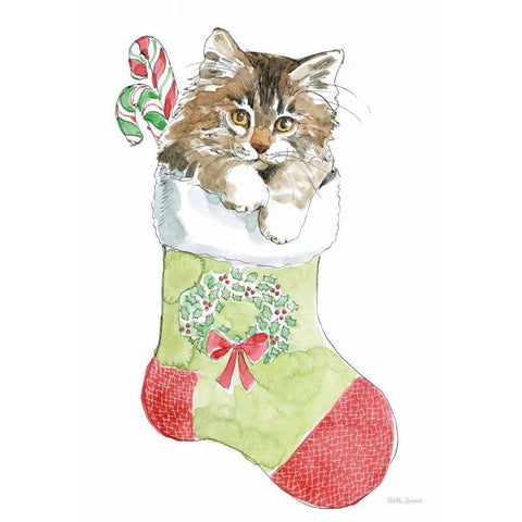 Christmas Kitties IV White Modern Wood Framed Art Print by Grove, Beth