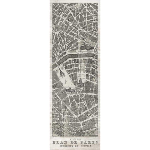 Plan de Paris Panel in Wood Black Modern Wood Framed Art Print with Double Matting by Wild Apple Portfolio