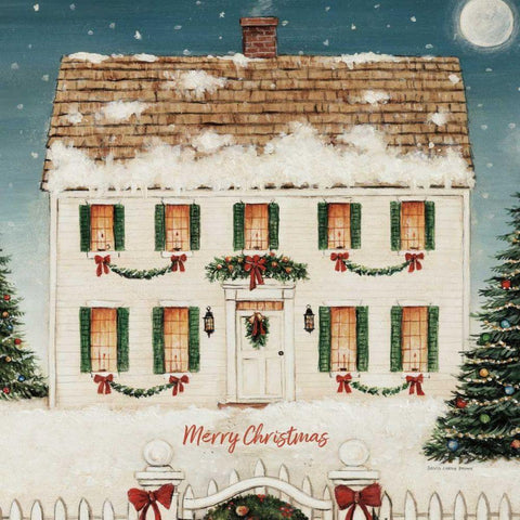 Merry Lil House Sq Merry Christmas Gold Ornate Wood Framed Art Print with Double Matting by Brown, David Carter