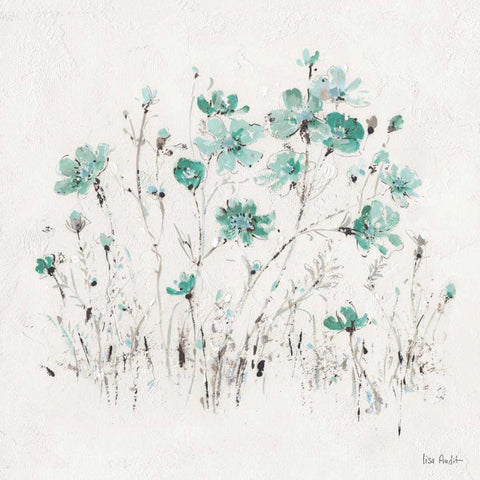Wildflowers II Turquoise White Modern Wood Framed Art Print with Double Matting by Audit, Lisa