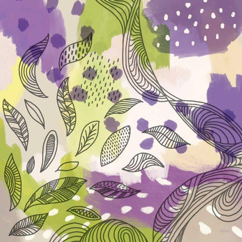 Bright Life III Purple Yellow Line Crop Gold Ornate Wood Framed Art Print with Double Matting by Urban, Mary