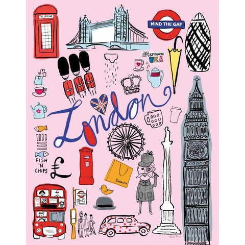 Travel London Black Modern Wood Framed Art Print with Double Matting by Zaman, Farida