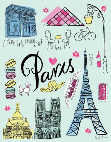 Travel Paris White Modern Wood Framed Art Print with Double Matting by Zaman, Farida