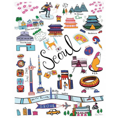 Travel Seoul White Modern Wood Framed Art Print by Zaman, Farida