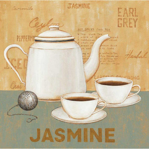 Jasmine Tea Teal Gold Ornate Wood Framed Art Print with Double Matting by Brown, David Carter