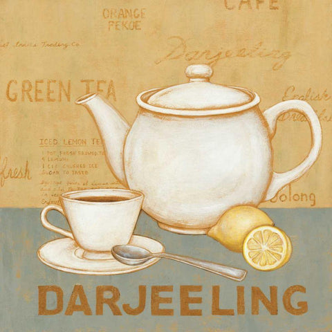Darjeeling Tea Teal White Modern Wood Framed Art Print by Brown, David Carter