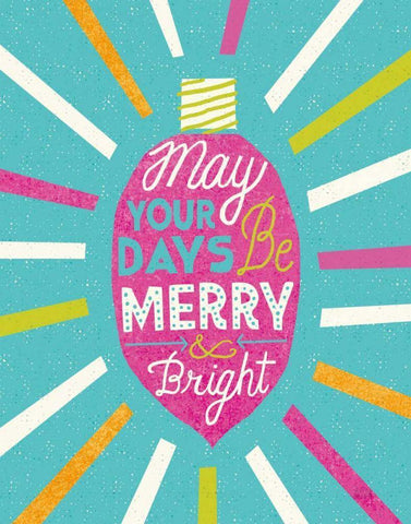 Festive Holiday Light Bulb Merry and Bright v2 White Modern Wood Framed Art Print with Double Matting by Mullan, Michael