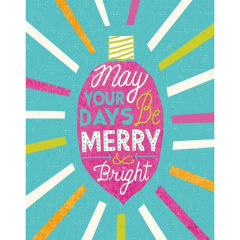 Festive Holiday Light Bulb Merry and Bright v2 Black Modern Wood Framed Art Print by Mullan, Michael