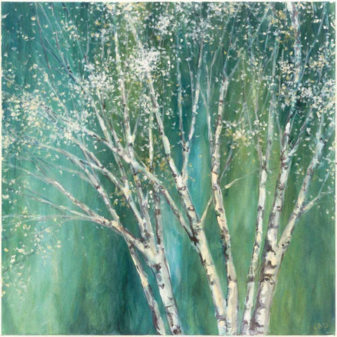 Blue Birch Green White Modern Wood Framed Art Print by Purinton, Julia