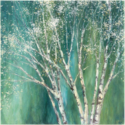 Blue Birch Green White Modern Wood Framed Art Print with Double Matting by Purinton, Julia