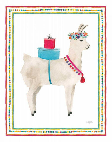 La La Llama III Black Ornate Wood Framed Art Print with Double Matting by Jackson, Jenaya