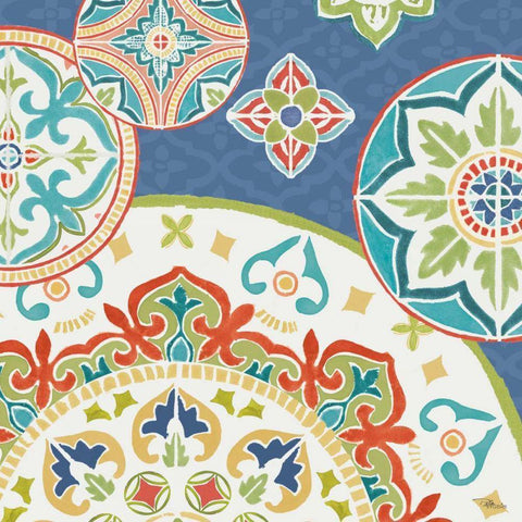 Colorful Journey III Blue Gold Ornate Wood Framed Art Print with Double Matting by Pela Studio