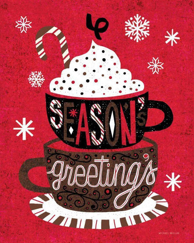 Festive Holiday Cocoa Seasons Greetings Black Ornate Wood Framed Art Print with Double Matting by Mullan, Michael