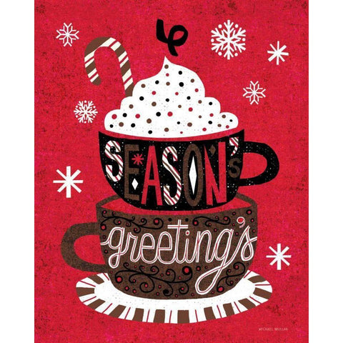 Festive Holiday Cocoa Seasons Greetings Black Modern Wood Framed Art Print by Mullan, Michael