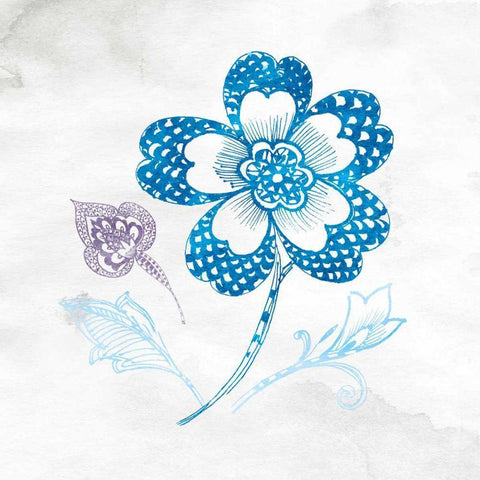 Eastern Boho IV Peacock Blue White Modern Wood Framed Art Print with Double Matting by Wild Apple Portfolio