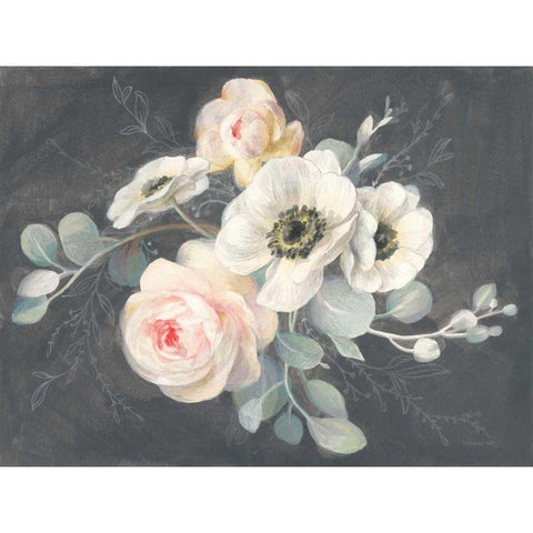 Roses and Anemones Black Modern Wood Framed Art Print by Nai, Danhui