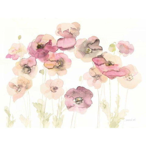 Delicate Poppies Black Modern Wood Framed Art Print with Double Matting by Nai, Danhui