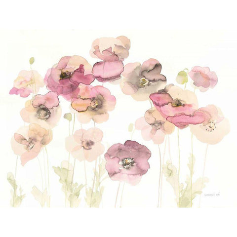 Delicate Poppies White Modern Wood Framed Art Print by Nai, Danhui