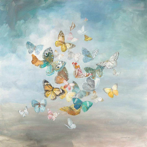 Beautiful Butterflies White Modern Wood Framed Art Print with Double Matting by Nai, Danhui