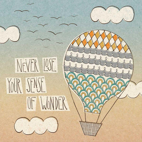 Up Up and Away Wonder Teal Black Modern Wood Framed Art Print with Double Matting by Marshall, Laura