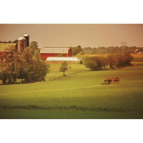 Fall Farm Gold Ornate Wood Framed Art Print with Double Matting by Aledanda