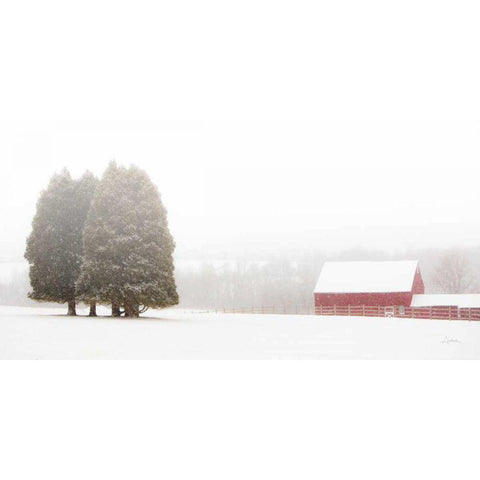 Winter Farm White Modern Wood Framed Art Print by Aledanda