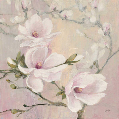 Blushing Magnolias White Modern Wood Framed Art Print with Double Matting by Purinton, Julia