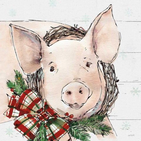 Holiday on the Farm VII on Gray Gold Ornate Wood Framed Art Print with Double Matting by Tavoletti, Anne